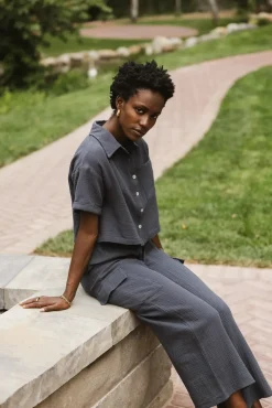 Bohme Benji Cotton Gauze Pants in Slate Blue - FINAL SALE