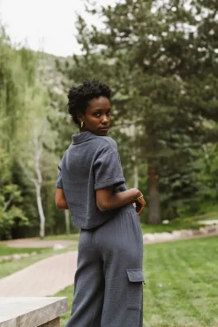 Bohme Benji Cotton Gauze Top in Slate Blue - FINAL SALE
