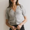 Bohme Colletta Short Sleeve Cardigan in Heather Grey