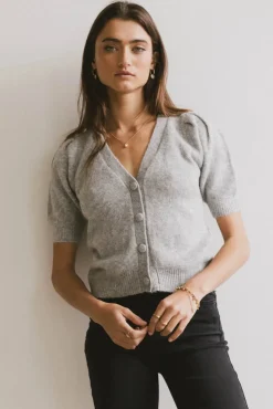 Bohme Colletta Short Sleeve Cardigan in Heather Grey