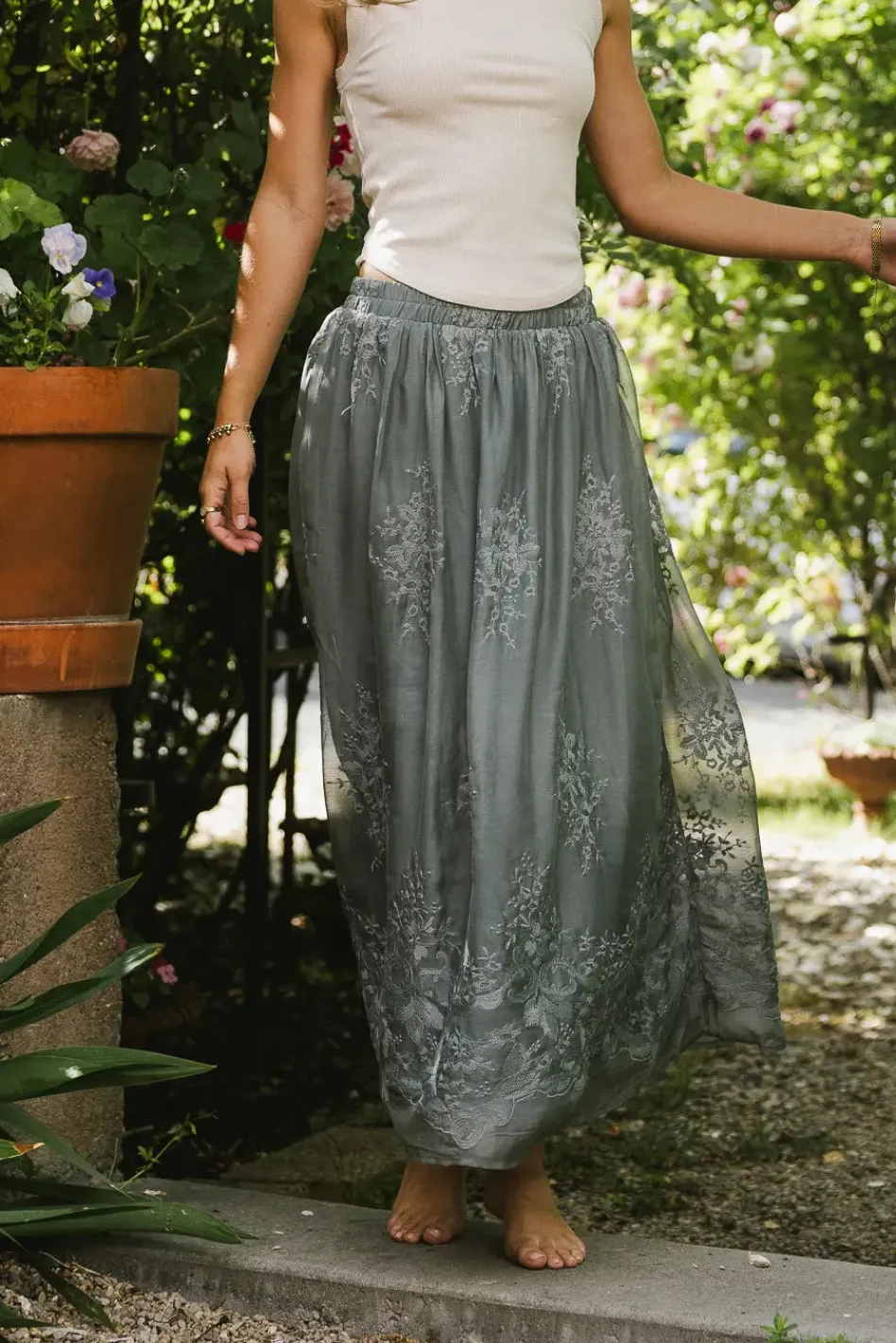 Bohme Grace Floral Tulle Skirt in