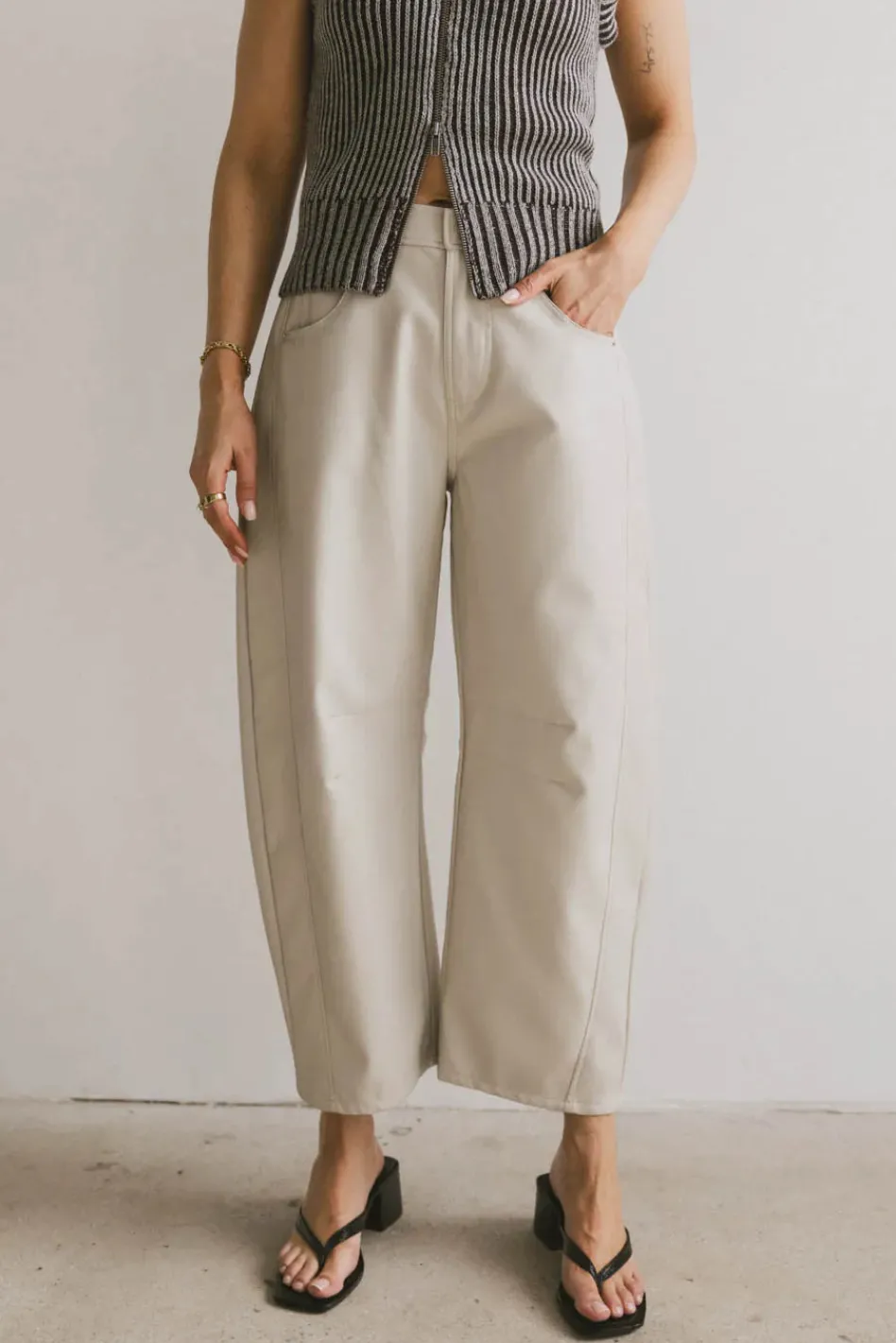 Bohme Langston Vegan Leather Barrel Jeans in