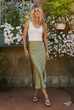 Bohme Lovinia Satin Midi Skirt in