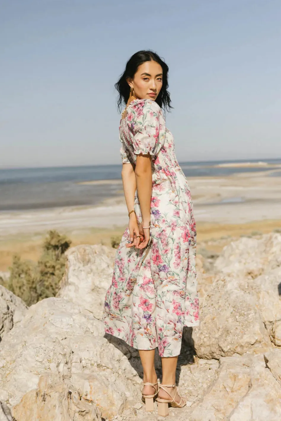 Bohme Luciana Floral Smocked Midi Dress