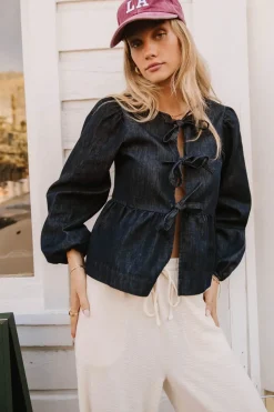 Bohme Maggie Peplum Tie Blouse in Dark Wash