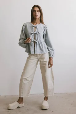 Bohme Maggie Peplum Tie Blouse in Light Wash