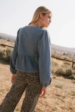 Bohme Maggie Peplum Tie Blouse in Medium Wash