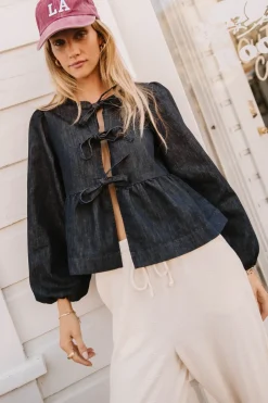 Bohme Maggie Peplum Tie Blouse in Dark Wash