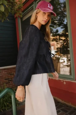 Bohme Maggie Peplum Tie Blouse in Dark Wash