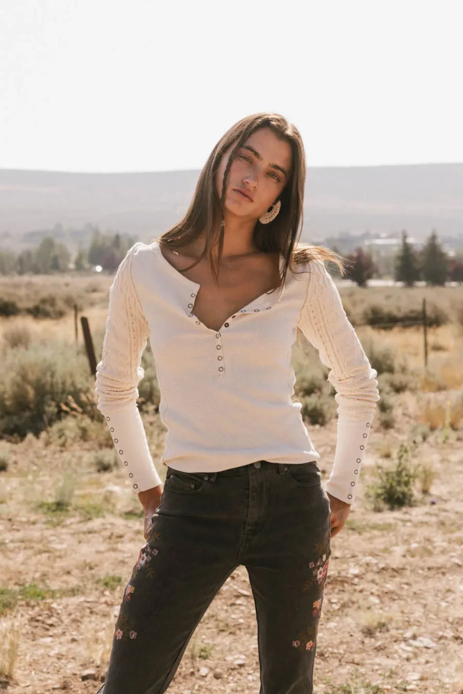 Bohme Naomi Cable Knit Sleeve Top in