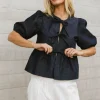 Bohme Natalia Peplum Tie Blouse in Dark Wash