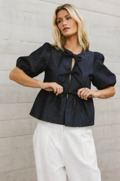 Bohme Natalia Peplum Tie Blouse in Dark Wash