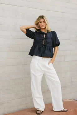 Bohme Natalia Peplum Tie Blouse in Dark Wash