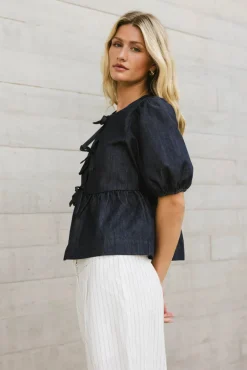 Bohme Natalia Peplum Tie Blouse in Dark Wash