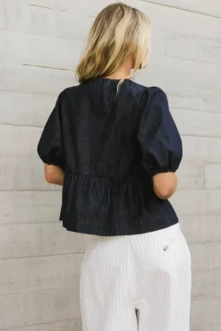 Bohme Natalia Peplum Tie Blouse in Dark Wash