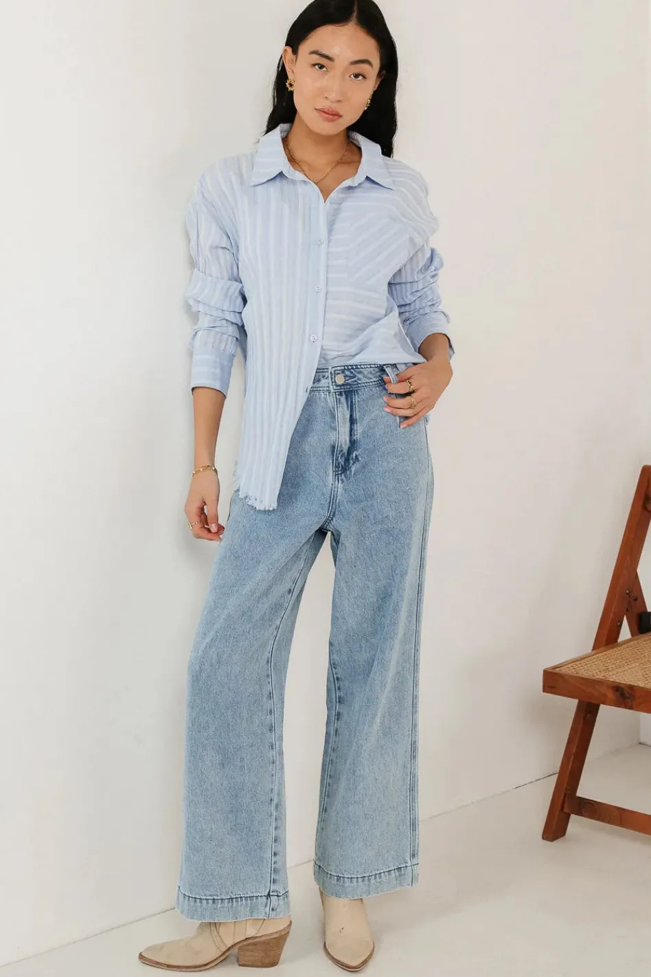 Bohme Nyah Striped Button Up in - FINAL SALE