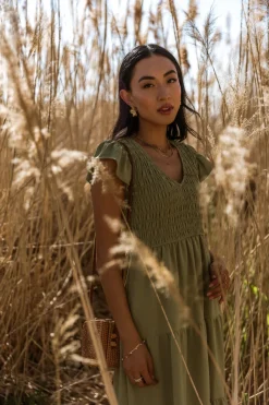 Bohme Rain Smocked Midi Dress in - FINAL SALE