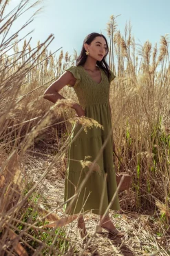 Bohme Rain Smocked Midi Dress in - FINAL SALE