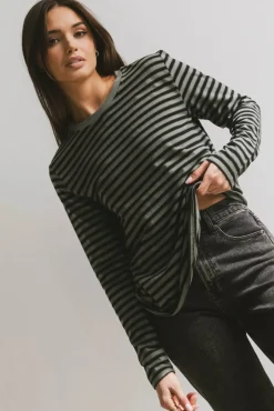 Bohme Reggie Striped Top in Olive and Black