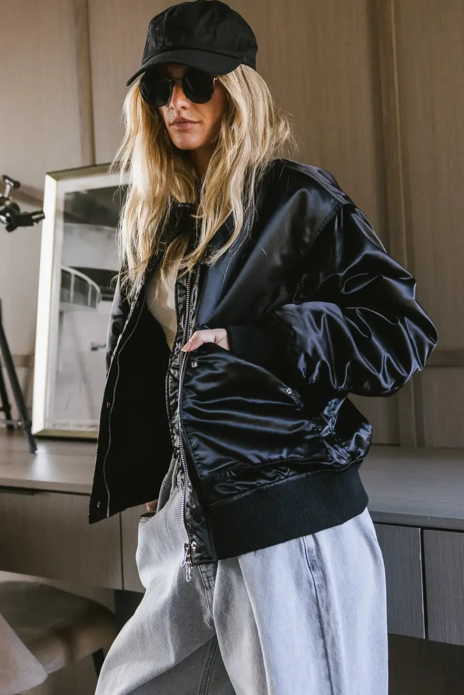 Bohme Rylee Satin Bomber Jacket in