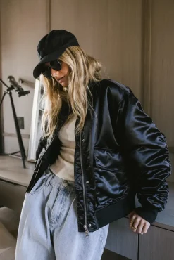 Bohme Rylee Satin Bomber Jacket in