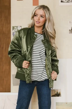 Bohme Rylee Satin Bomber Jacket in