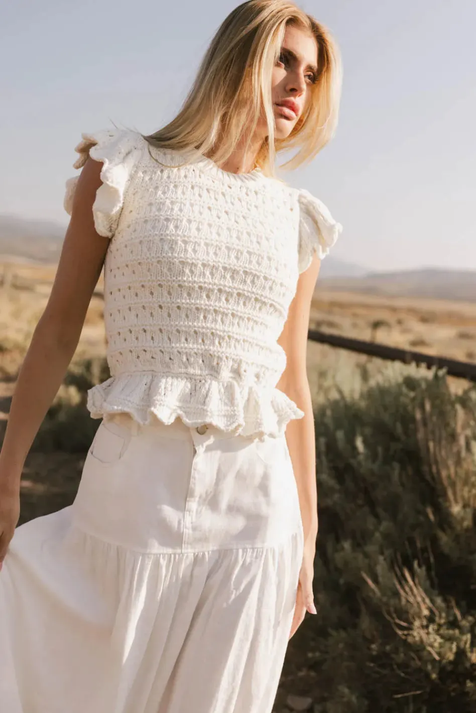 Bohme Shelly Ruffled Sweater Top in