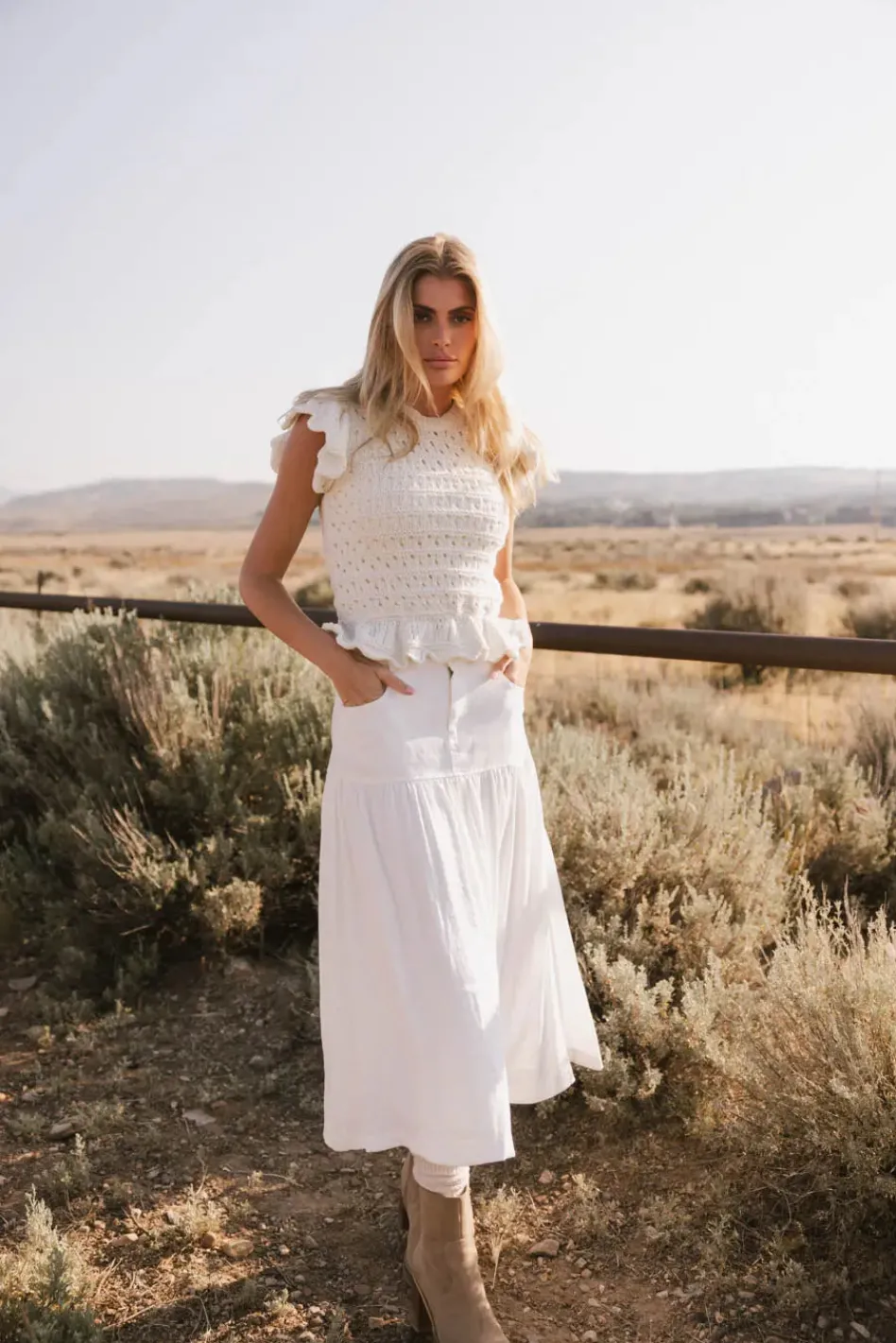 Bohme Shelly Ruffled Sweater Top in