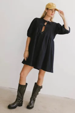 Bohme Tori Peplum Mini Dress in Dark Wash