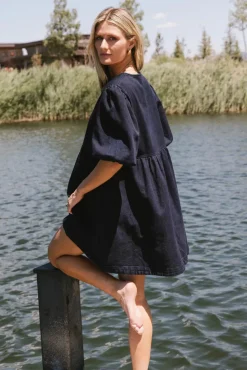 Bohme Tori Peplum Mini Dress in Dark Wash