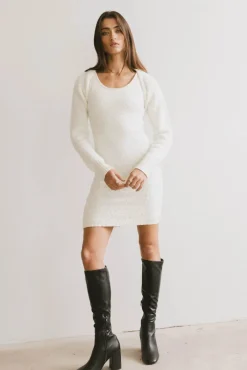 Bohme Vale Textured Knit Mini Dress in Cream