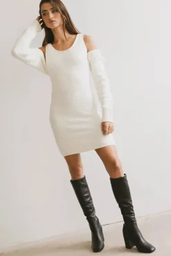 Bohme Vale Textured Knit Mini Dress in Cream
