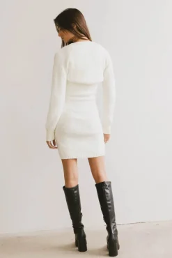 Bohme Vale Textured Knit Mini Dress in Cream