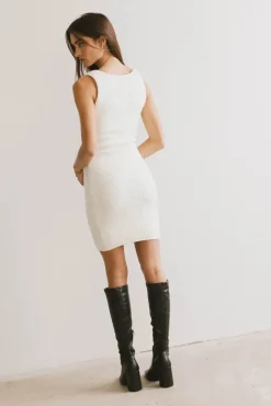 Bohme Vale Textured Knit Mini Dress in Cream