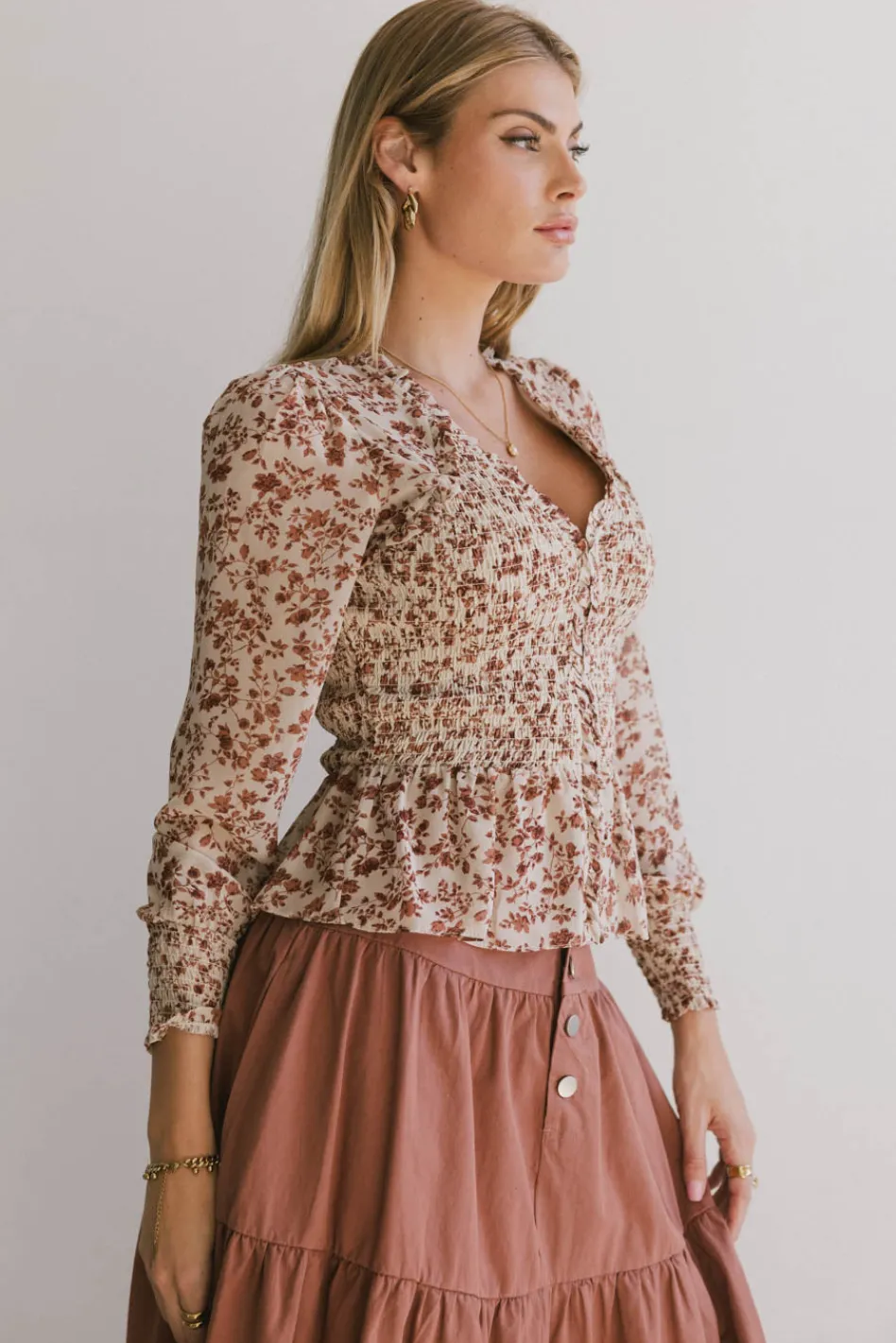 Bohme Vera Smocked Floral Blouse
