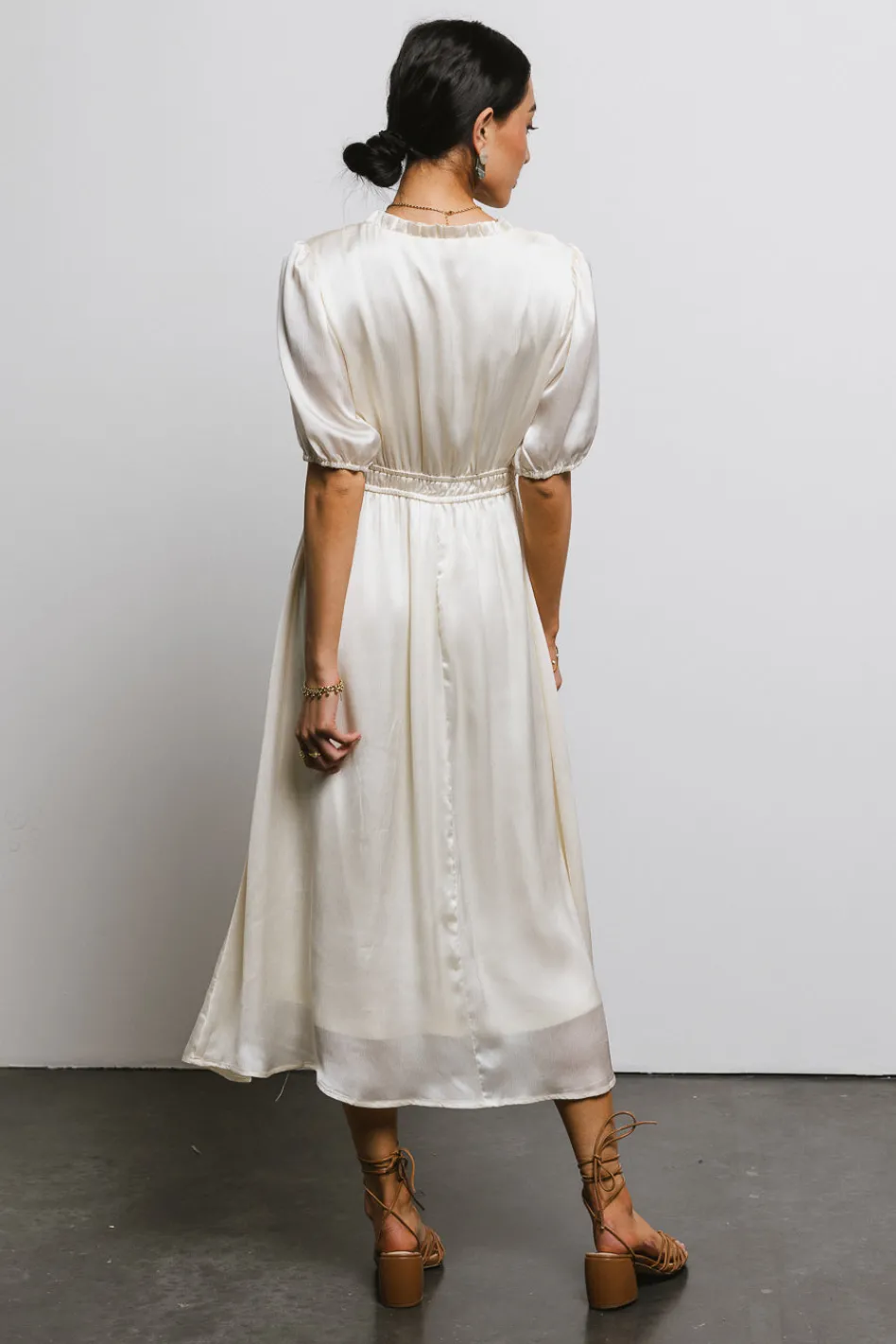 Bohme V-Neck Satin Midi Dress in